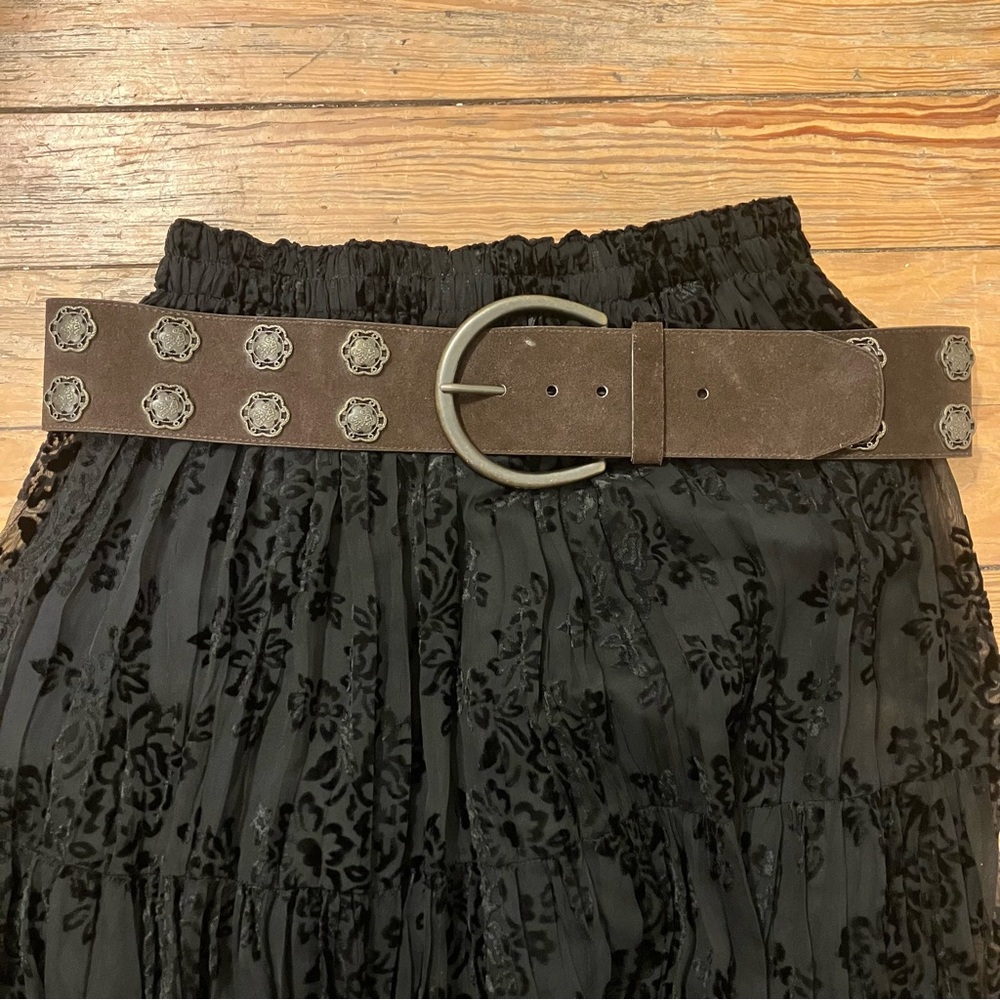 Fossil Brown Suede Leather Belt Size L Western Boho Y2K